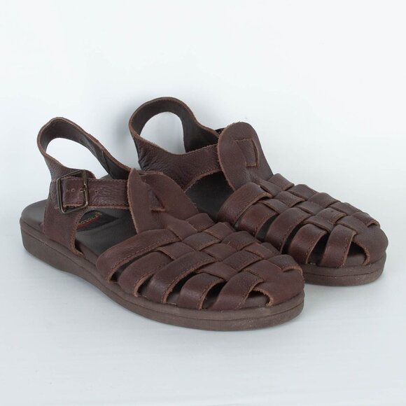 VTG Aerosoles Leather Fisherman Closed Toe Sandals Size 7 Brown Buckle Y2K Boho - Picture 1 of 7